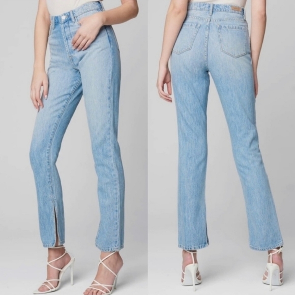 BlankNYC The Cooper Long Slim Straight Raw Slit Hem‎ Blue Jeans Size 24 NWT
